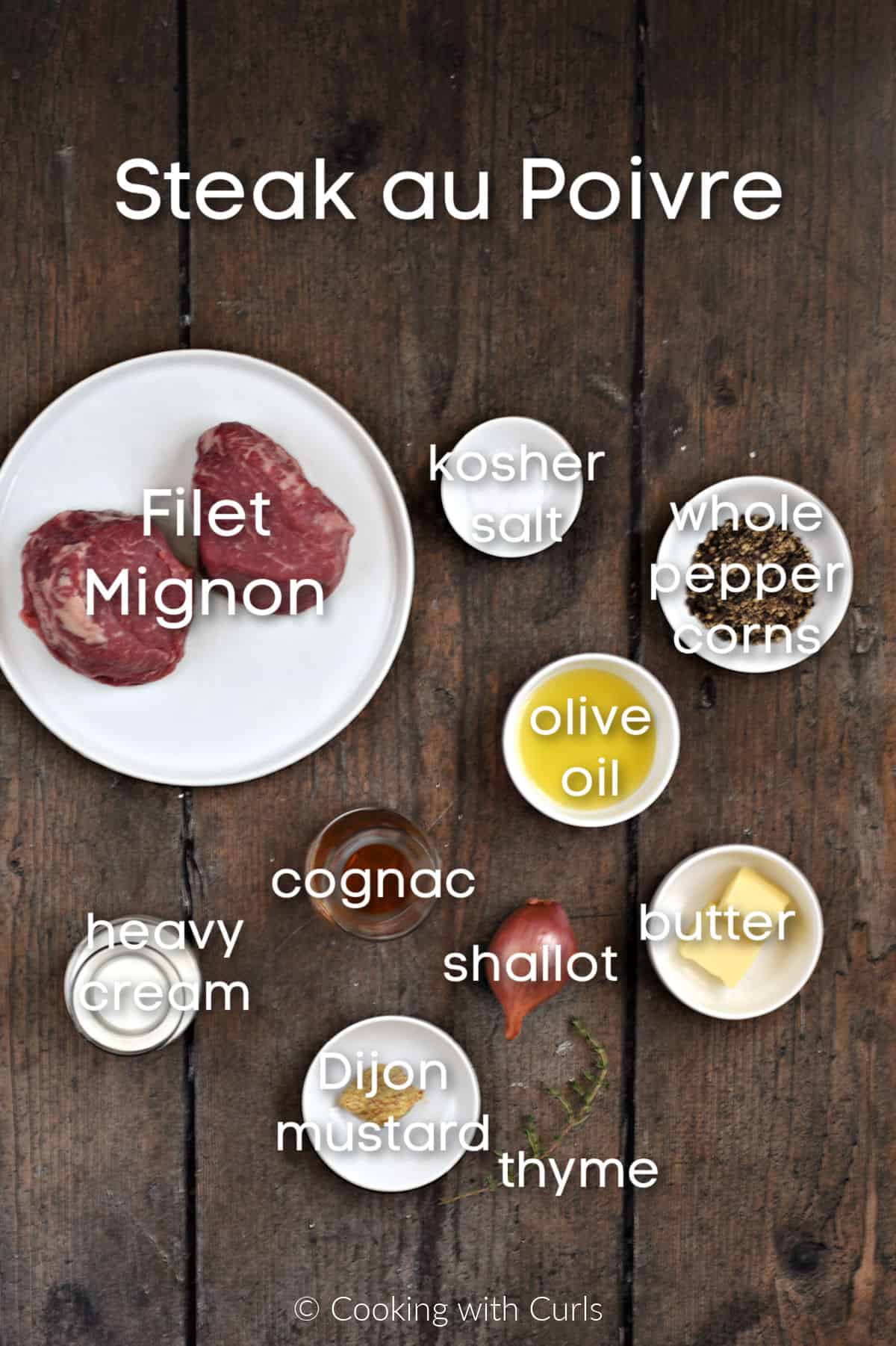 Ingredients needed to make Steak au Poivre. 