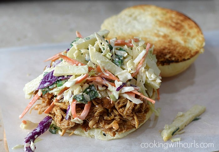 Slow Cooker Shredded Barbecue Chicken assemble cookingwithcurls.com
