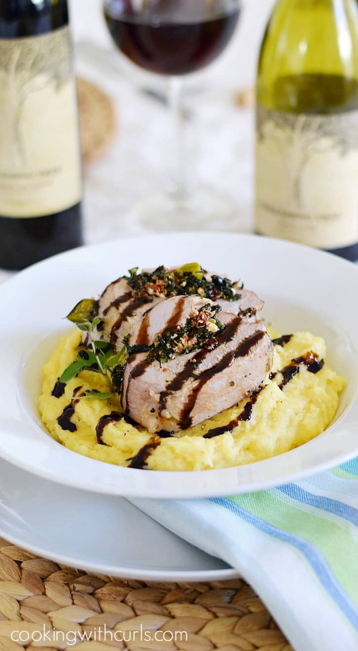 Tuscan Stuffed Pork Loin on Creamy Parmesan Polenta COPYRIGHT © 2017 COOKING WITH CURLS #EntertainandPair #ad