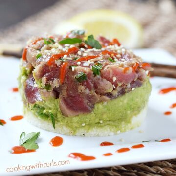 The traditional Ahi Poke has grown up and been transformed into a fun Ahi Tuna Stack for a delicious summer meal | cookingwithcurls.com