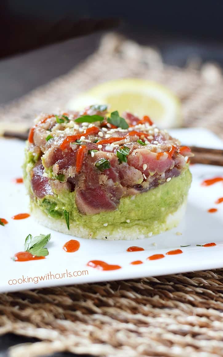 The traditional Ahi Poke has grown up and been transformed into a fun Ahi Tuna Stack for a delicious summer meal | cookingwithcurls.com