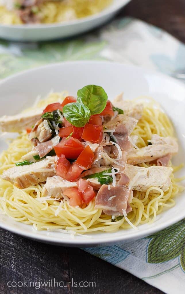 Chicken with Basil Cream on Angel Hair Pasta - Cooking with Curls