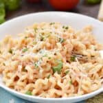 Fusilli al Pomodoro is the perfect, light summer meal made with tomatoes and basil straight from your garden | cookingwithcurls.com