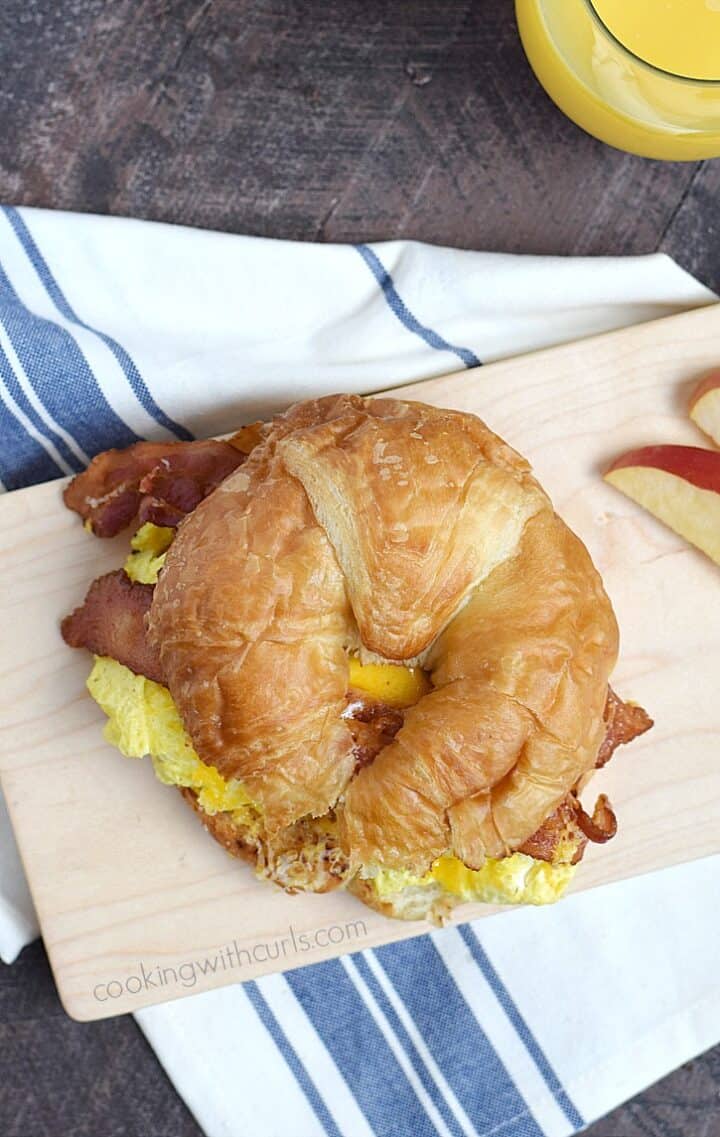 Bacon Egg and Cheese Croissant Cooking with Curls