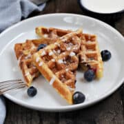 Blueberry Lemon Waffled Muffins with lemon glaze.