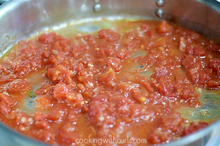 Tomato sauce in large skillet.