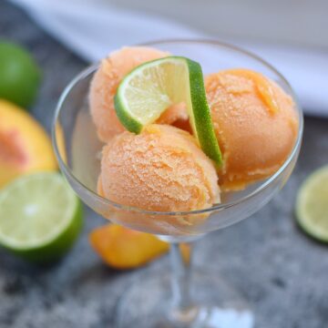 This refreshing Peach Margarita Sorbet is the perfect summer treat | cookingwithcurls.com