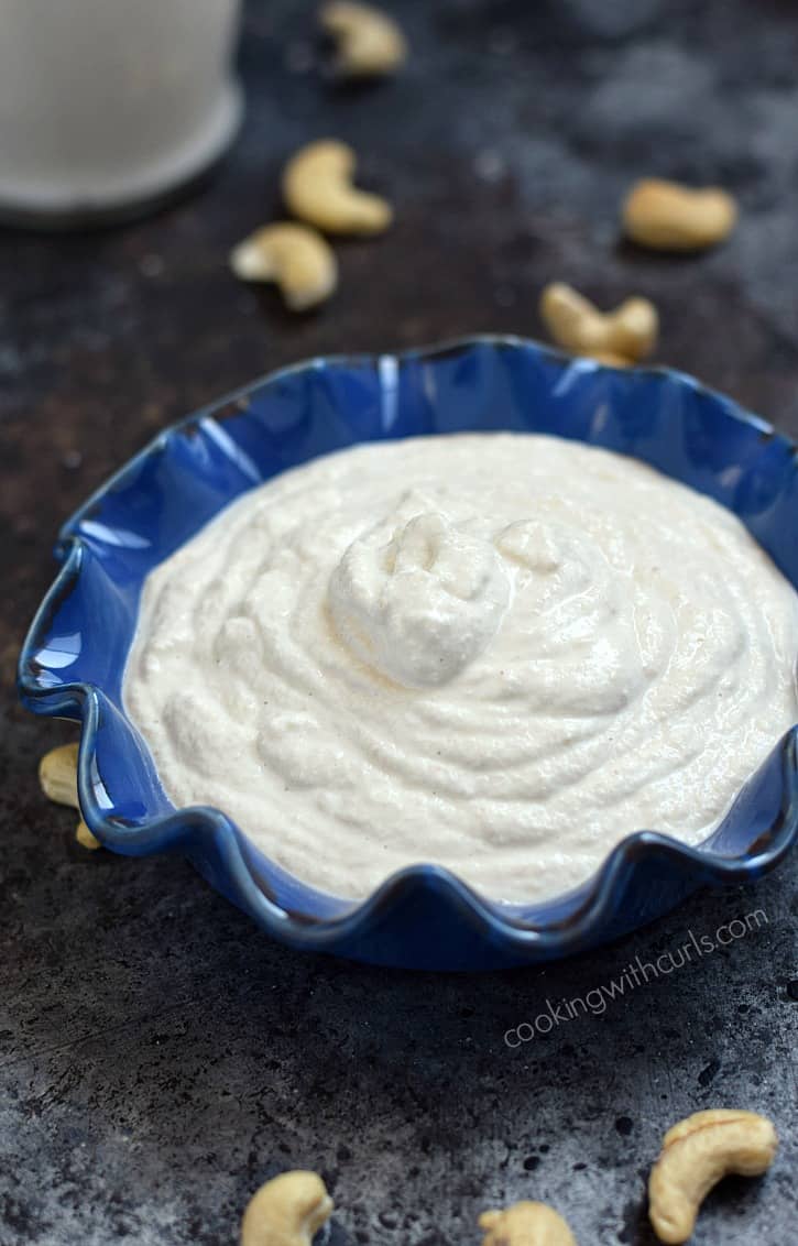 This super fast, 15 minute Cashew Cream can be made as thick or thin as you need it and makes the perfect replacement for dairy | cookingwithcurls.com
