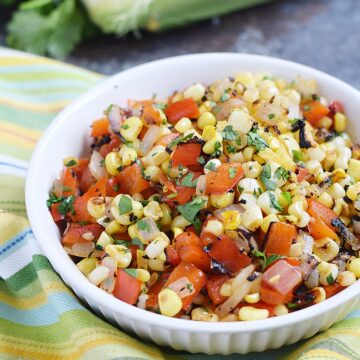 Grilled Corn Relish gets it's charred flavor from the grill, but it's easy to make in a cast iron skillet | cookingwithcurls.com