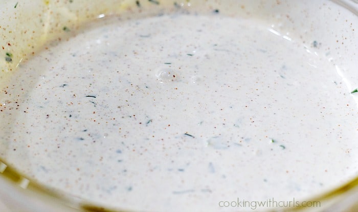 Chipotle Ranch Dressing mixed together in a large glass bowl.
