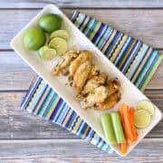 margarita lime chicken wings on a rectangle platter.