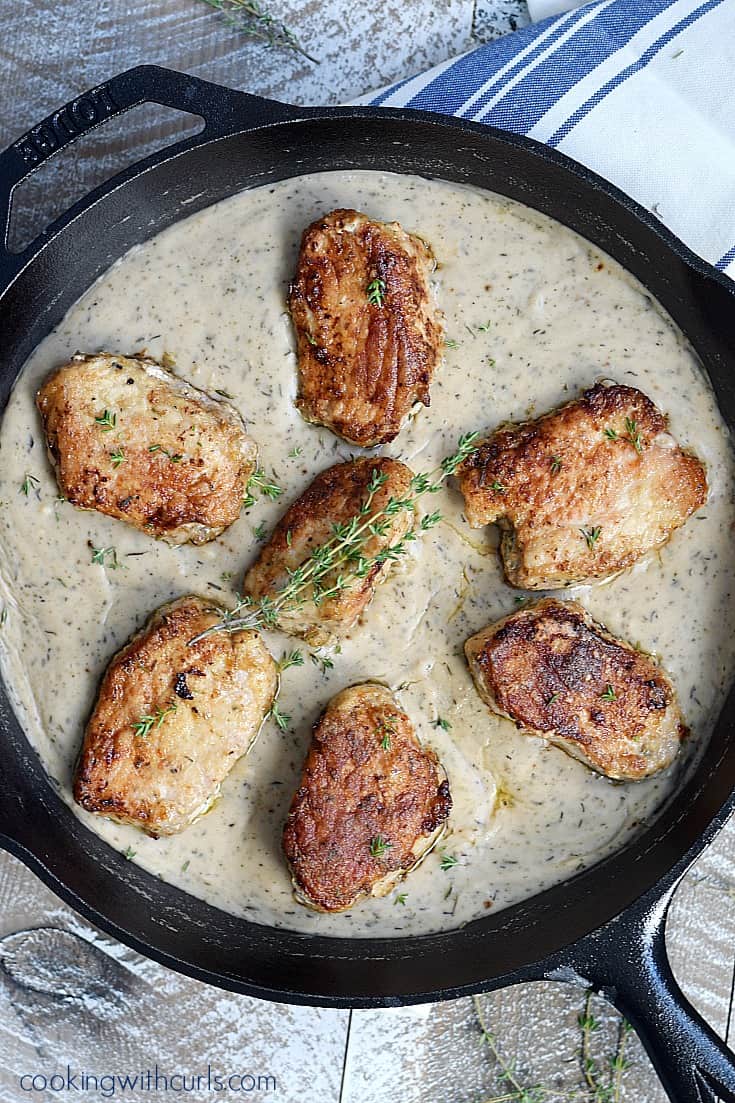 Skillet Pork Chops with Herb Gravy is the perfect meal for busy families | cookingwithcurls.com #sponsored #ad