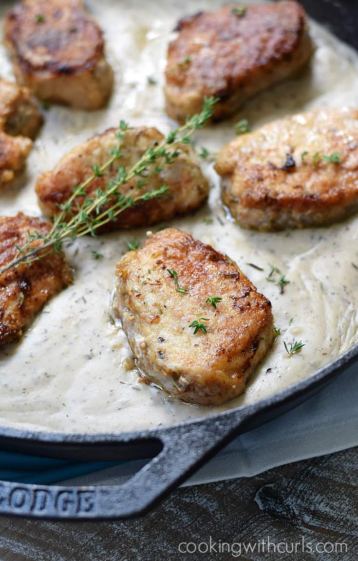 Skillet Pork Chops with Herb Gravy ready in 30 minutes for those crazy busy nights | cookingwithcurls.com