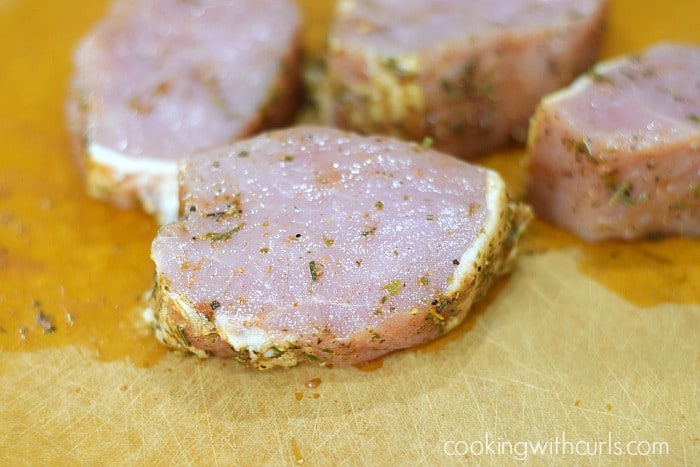 Skillet Pork Chops with Herb Gravy slice cookingwithcurls.com
