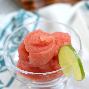 This icy cold Watermelon Margarita Sorbet is exactly what you need on a hot summer night | cookingwithcurls.com