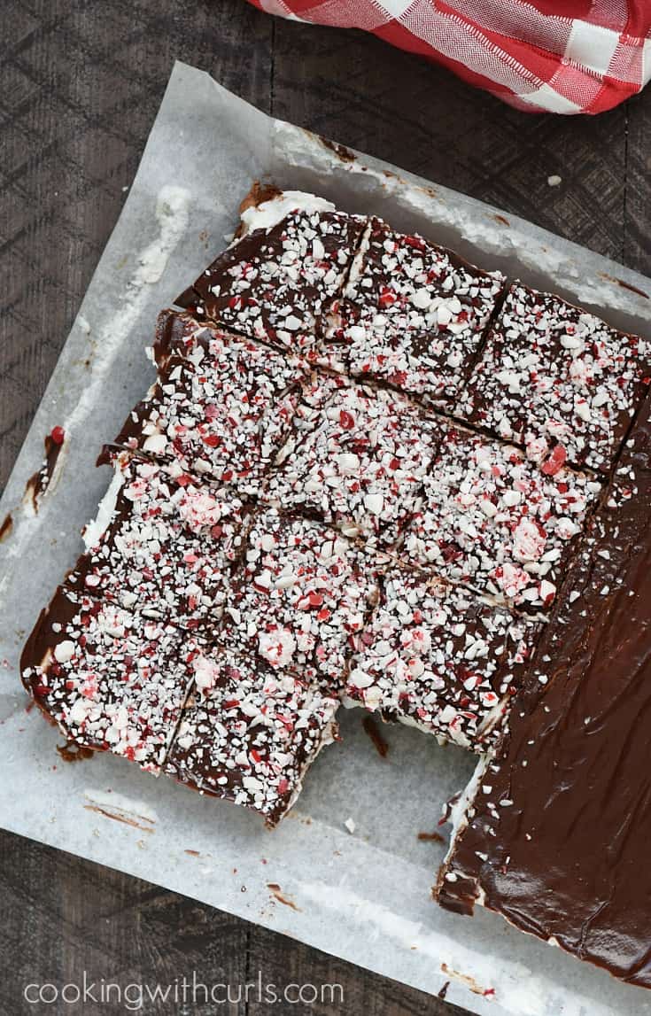 Crushed peppermint candy cane topped brownies.