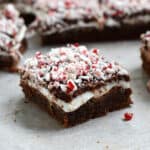 Candy cane topped peppermint boozy brownies.