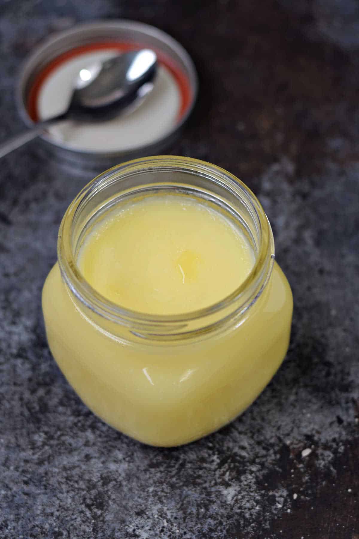 Clarified butter in a small mason jar.