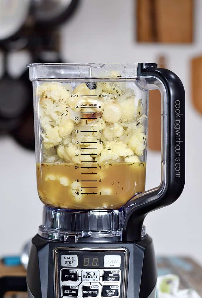 Roasted Cauliflower and Garlic Soup in a blender. 