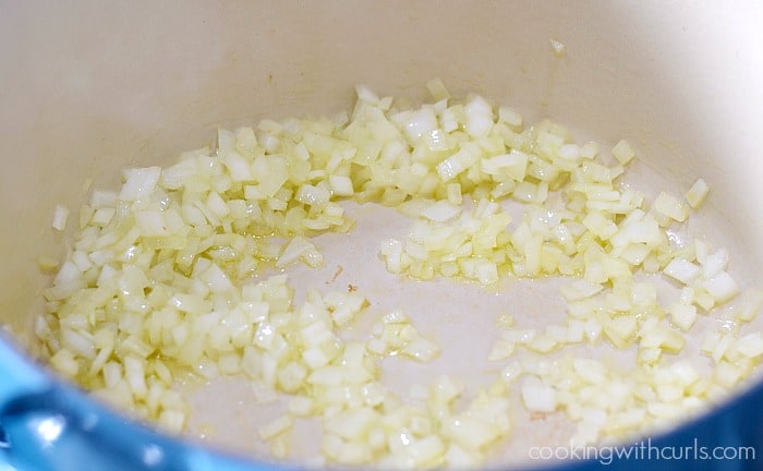 Diced onion and oil in a large pot.