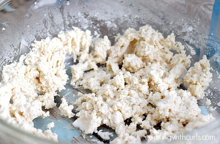 Cassava flour, water, oil, and salt mixed together in a large bowl.