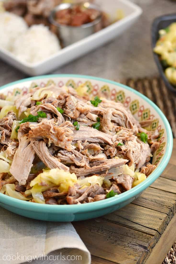 A bowl of Kalua Pork with cabbage.
