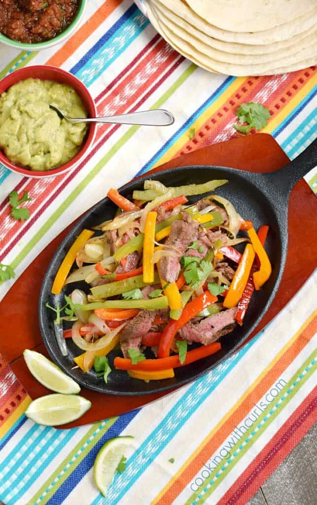 Grilled Steak Fajitas Cooking with Curls