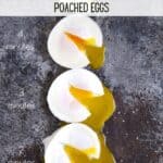 Four poached eggs with times listed to show how cooked they are.