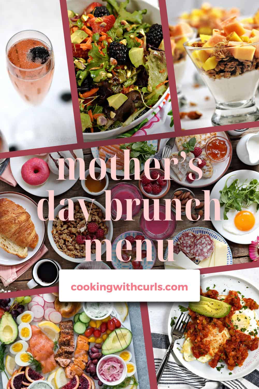 Mother's Day brunch menu with six images of food options to serve.