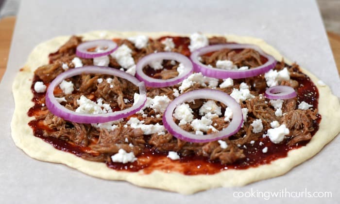 Cherry Bourbon Barbecue Pork Pizza cheese cookingwithcurls.com