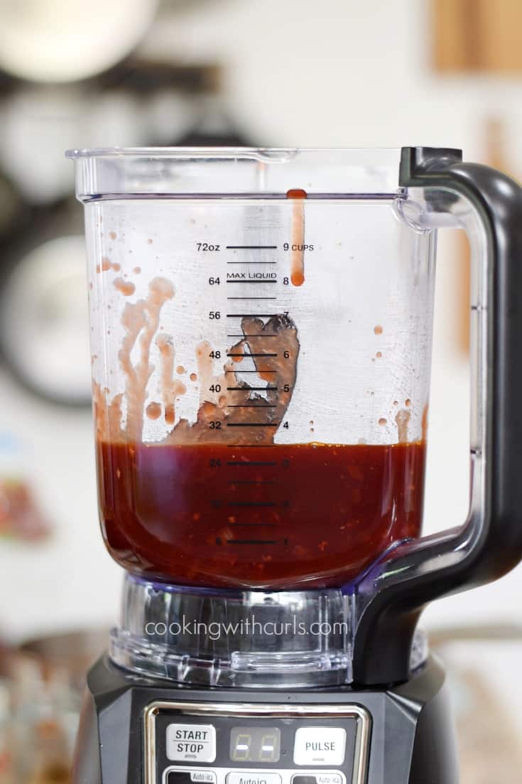 Hot barbecue sauce in a blender.
