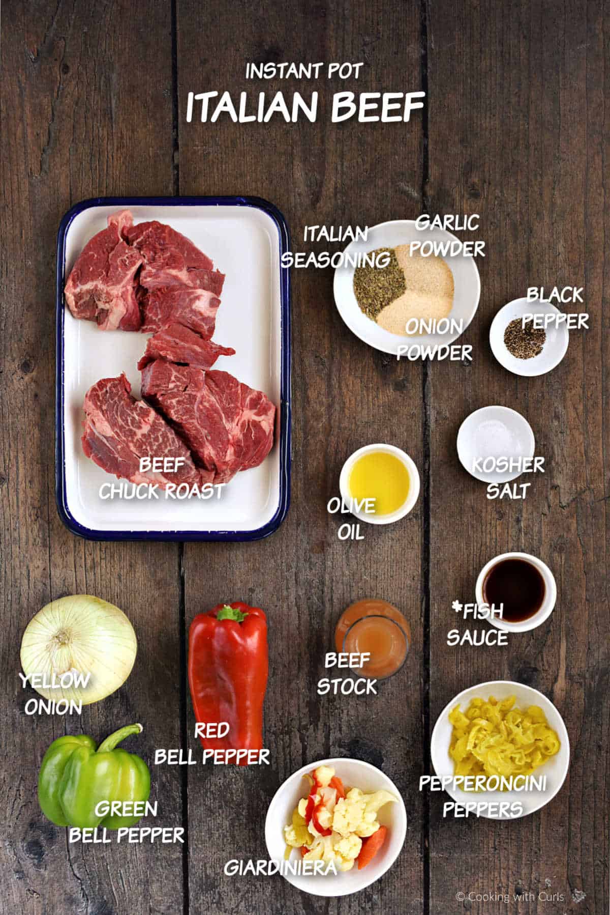 Ingredients needed to make Instant Pot Italian beef.
