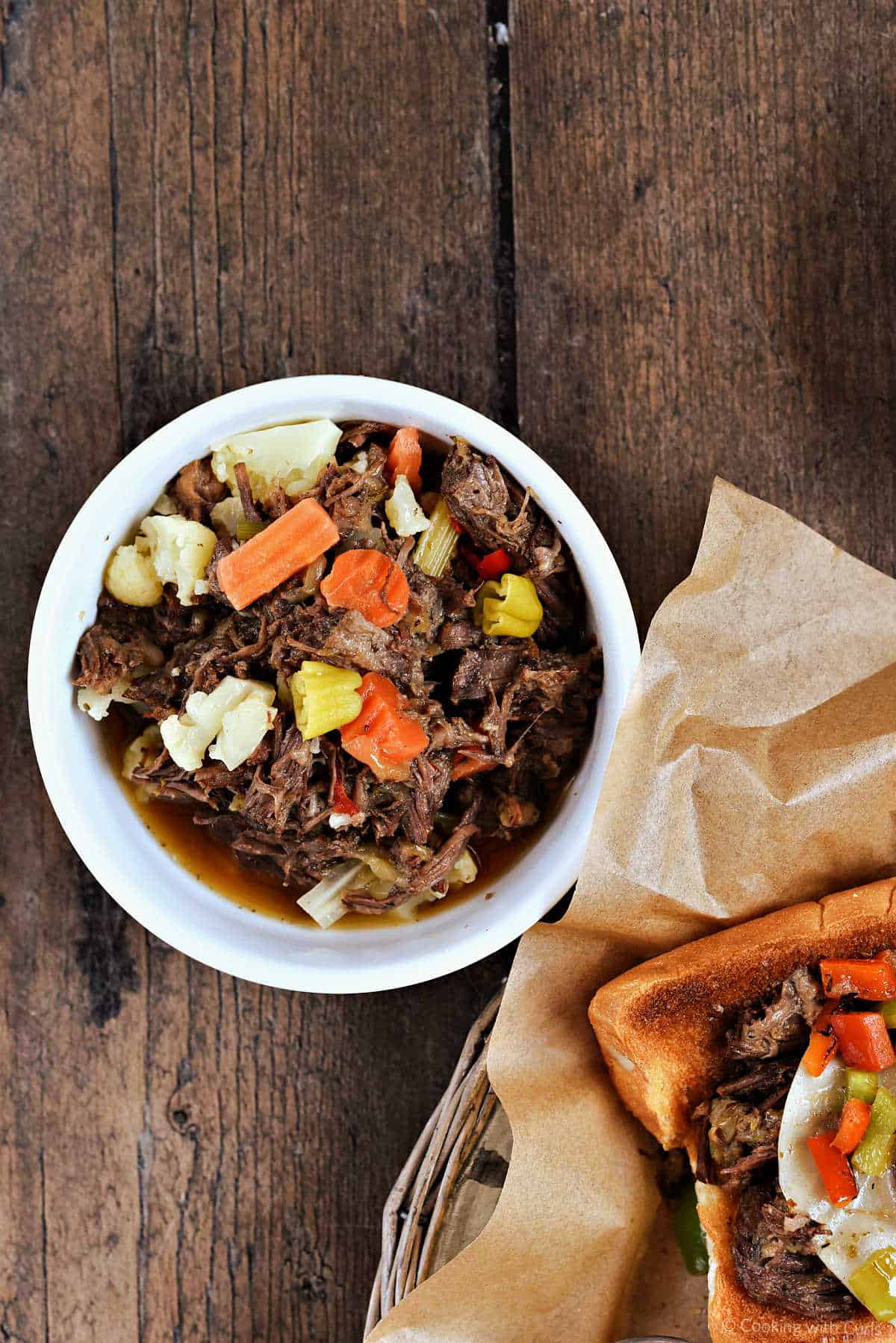 Italian beef in a bowl.