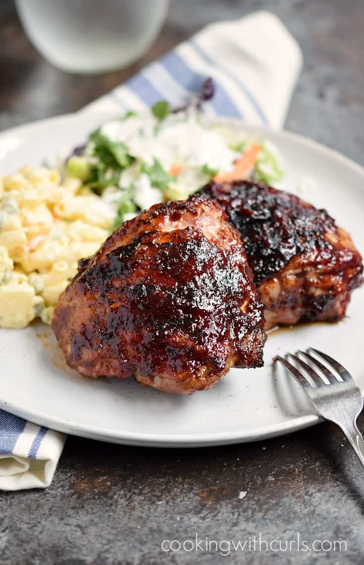 Barbecue Chicken Thighs prepared on the grill are the perfect summer food | cookingwithcurls.com
