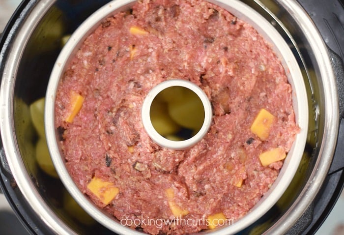 Instant Pot Bacon Cheeseburger Meatloaf ring pan cookingwithcurls.com