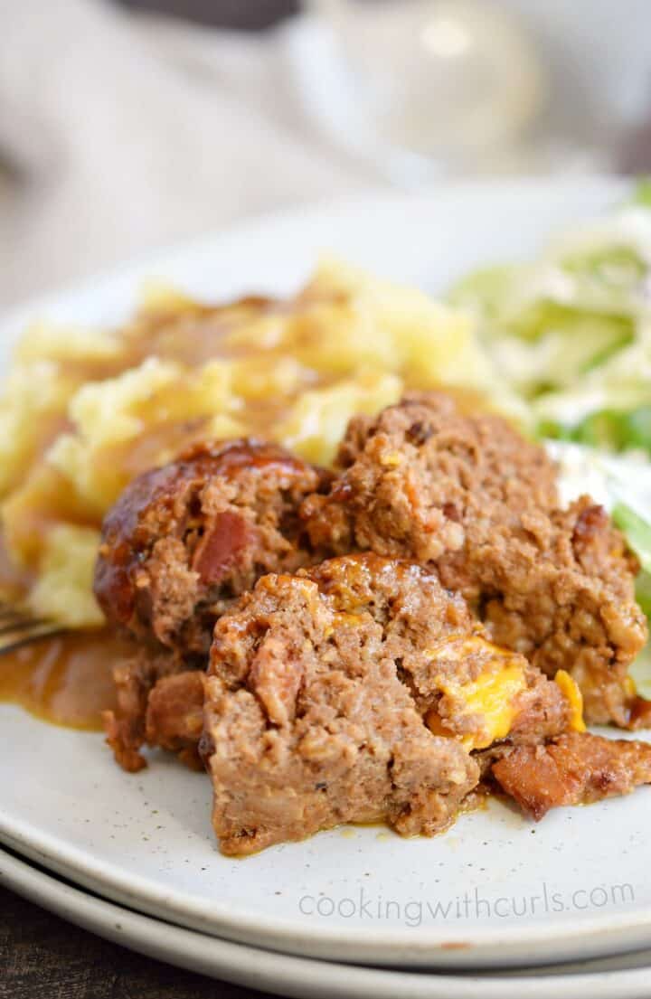 Instant Pot Bacon Cheeseburger Meatloaf Cooking with Curls