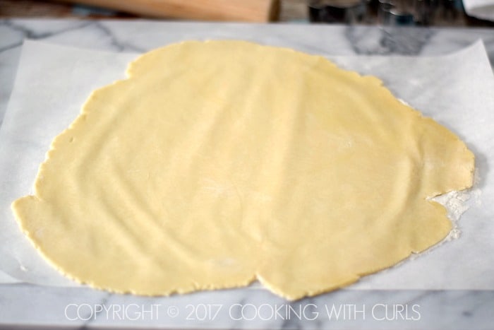 Pie Crust rolled out on a marble stone.