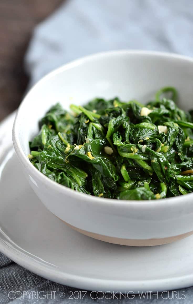 Sautéed spinach in a small bowl. 