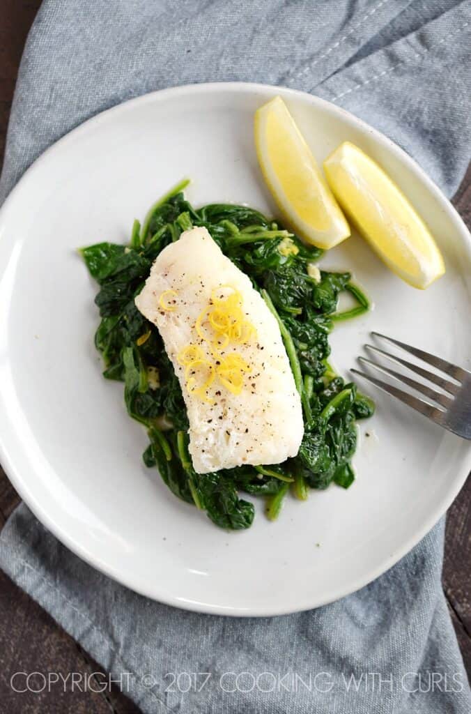 Simple Cod with Sauteed Spinach Cooking with Curls