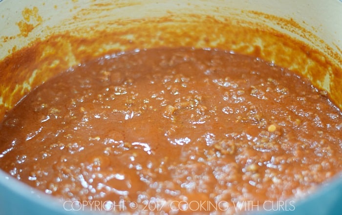 Chili Sauce for Hot Dogs simmer COPYRIGHT © 2017 COOKING WITH CURLS