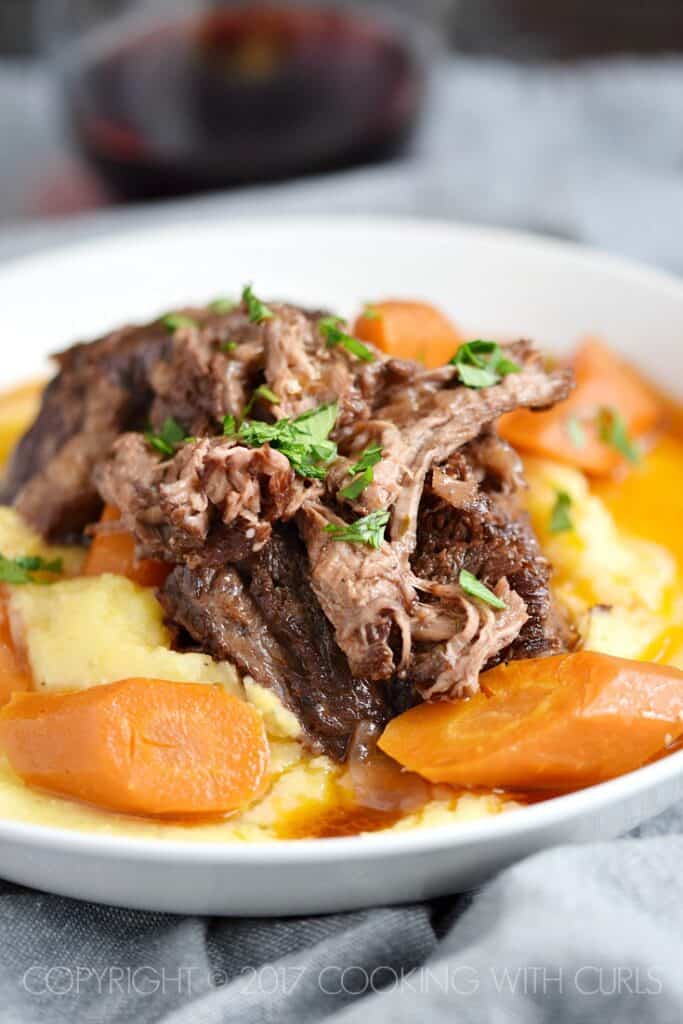 Instant Pot Wine Braised Beef Short Ribs Cooking with Curls