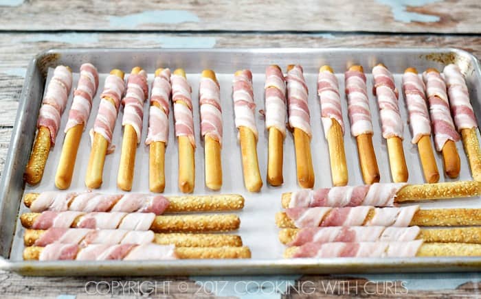 Bacon-Wrapped Breadsticks Appetizer ready to bake COPYRIGHT © 2017 COOKING WITH CURLS