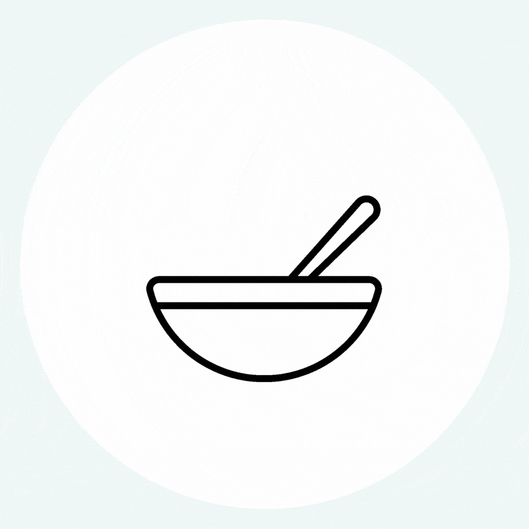 stirring bowl icon with blue background.