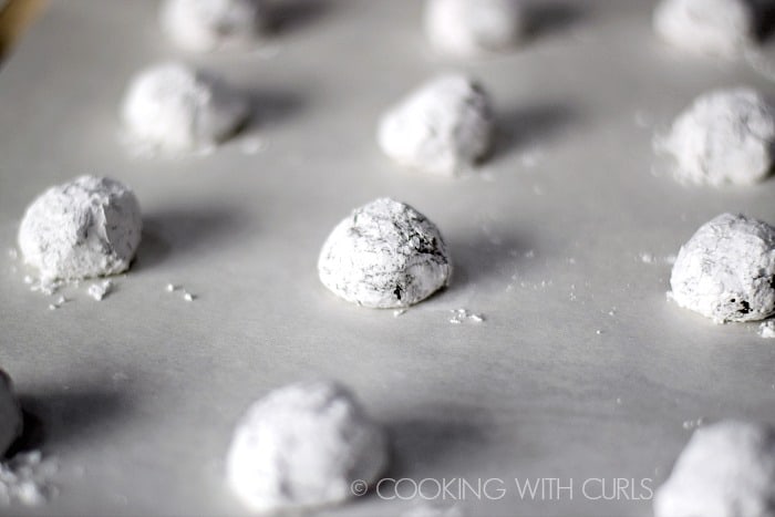 Fudgy Mint Crinkle Cookies place on baking sheet © 2017 COOKING WITH CURLS