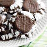 Fudgy Mint Crinkle Cookies on a white plate
