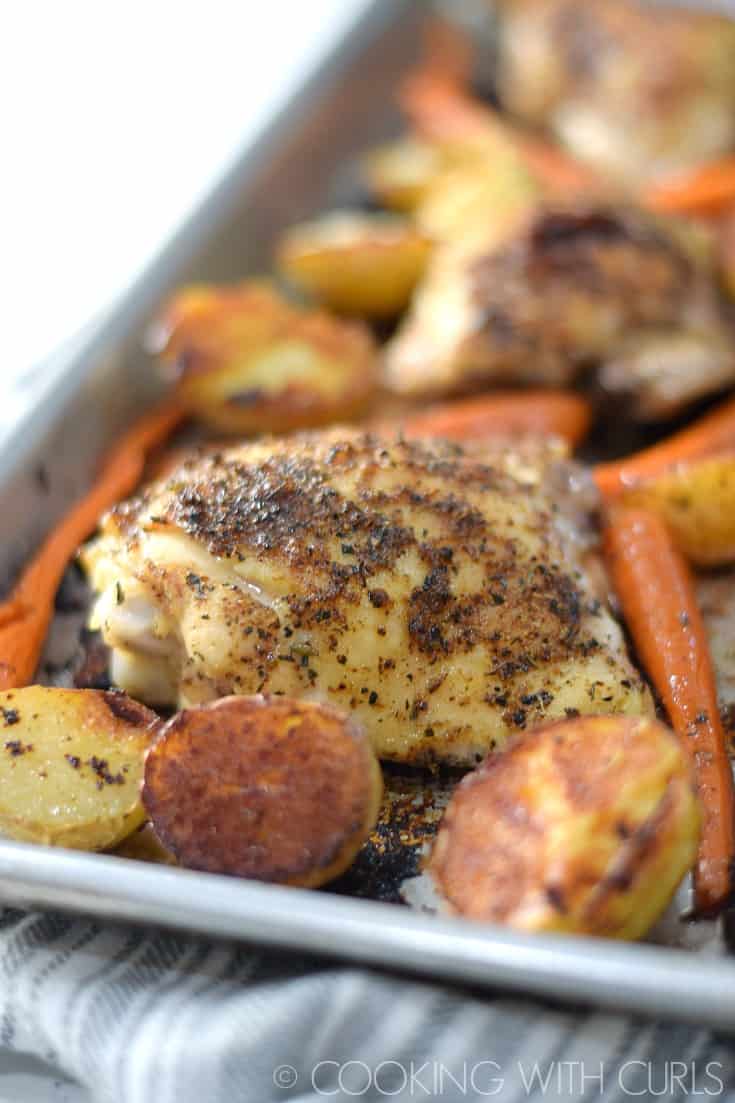 Sheet Pan Roast Chicken Thighs is a simple and delicious meal that is perfect any night of the week! © 2017 COOKING WITH CURLS