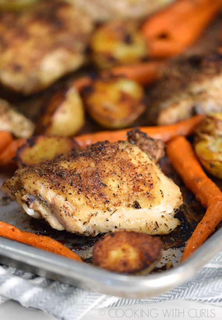 Sheet Pan Roast Chicken Thighs With Potatoes And Carrots © 2017 COOKING WITH CURLS 711x1024 