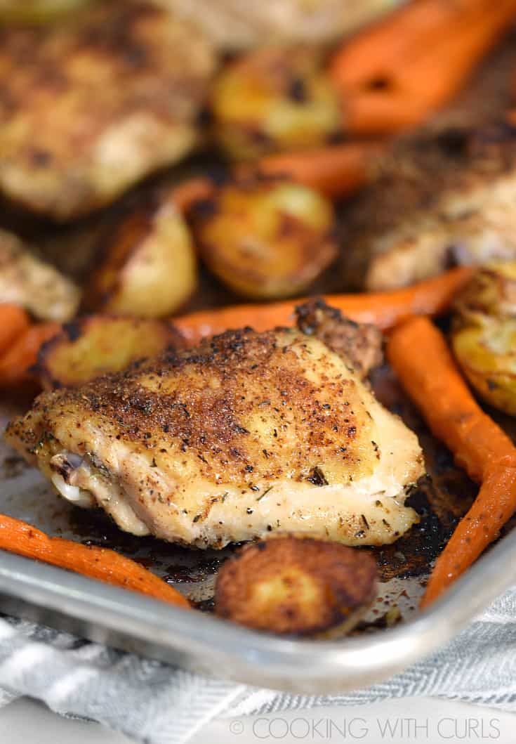 Sheet Pan Roast Chicken Thighs with potatoes and carrots © 2017 COOKING WITH CURLS
