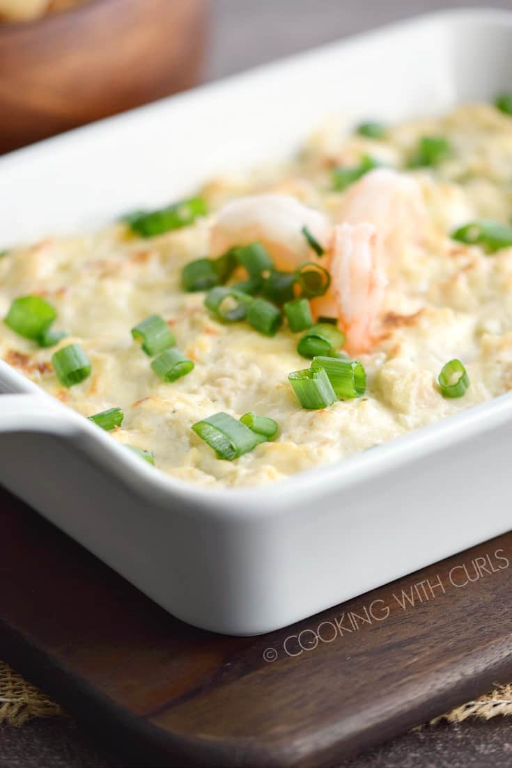 Simple Seafood Artichoke Dip is creamy, delicious and always a crowd pleaser! © 2017 COOKING WITH CURLS