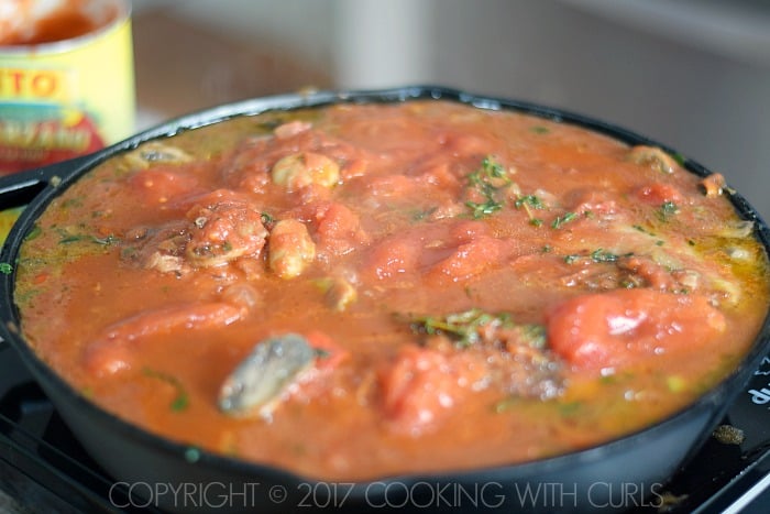 Skillet Chicken Cacciatore add the tomatoes COPYRIGHT © 2017 COOKING WITH CURLS